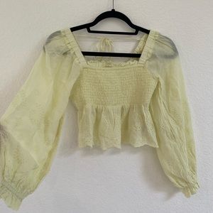 American Eagle Yellow Eyelet Smocked Top XS